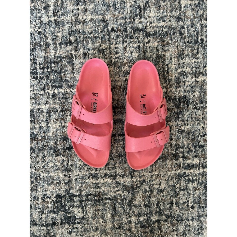 Birkenstock Women’s Pink Two-Strap Buckle Arizona Slide Sandals Rubber US 7